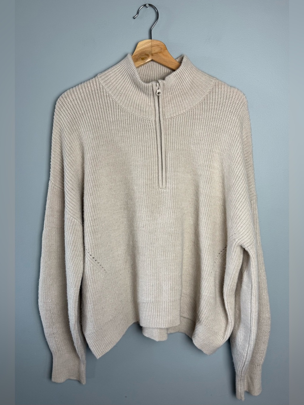 French Connection Cream Half-Zip Turtleneck Sweater